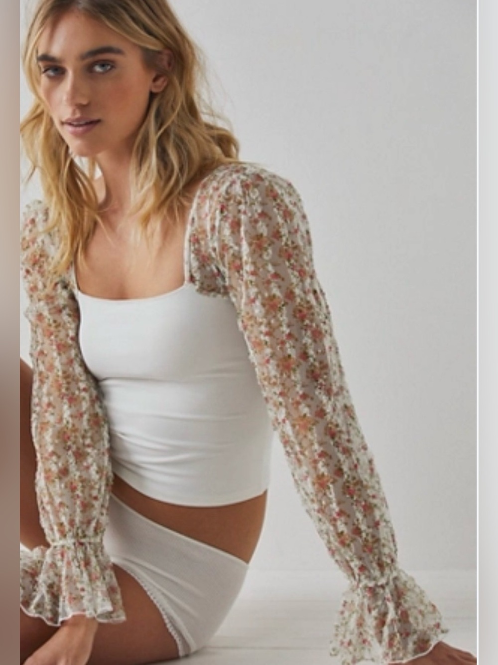 Free people gimme butterflies lace sleeve square neck cropped square neck top